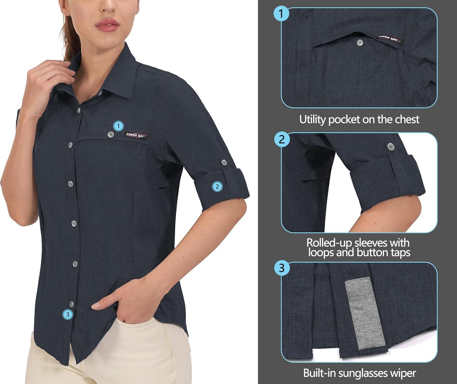 imageLittle Donkey Andy Womens UV Protection Shirt UPF 50 Breathable Long Sleeve Fishing Shirt AirHoles TechBlack Heathersoft