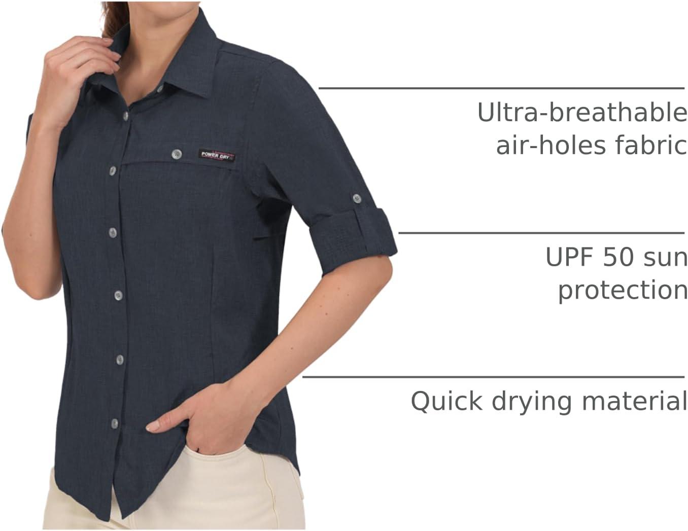 imageLittle Donkey Andy Womens UV Protection Shirt UPF 50 Breathable Long Sleeve Fishing Shirt AirHoles TechBlack Heathersoft