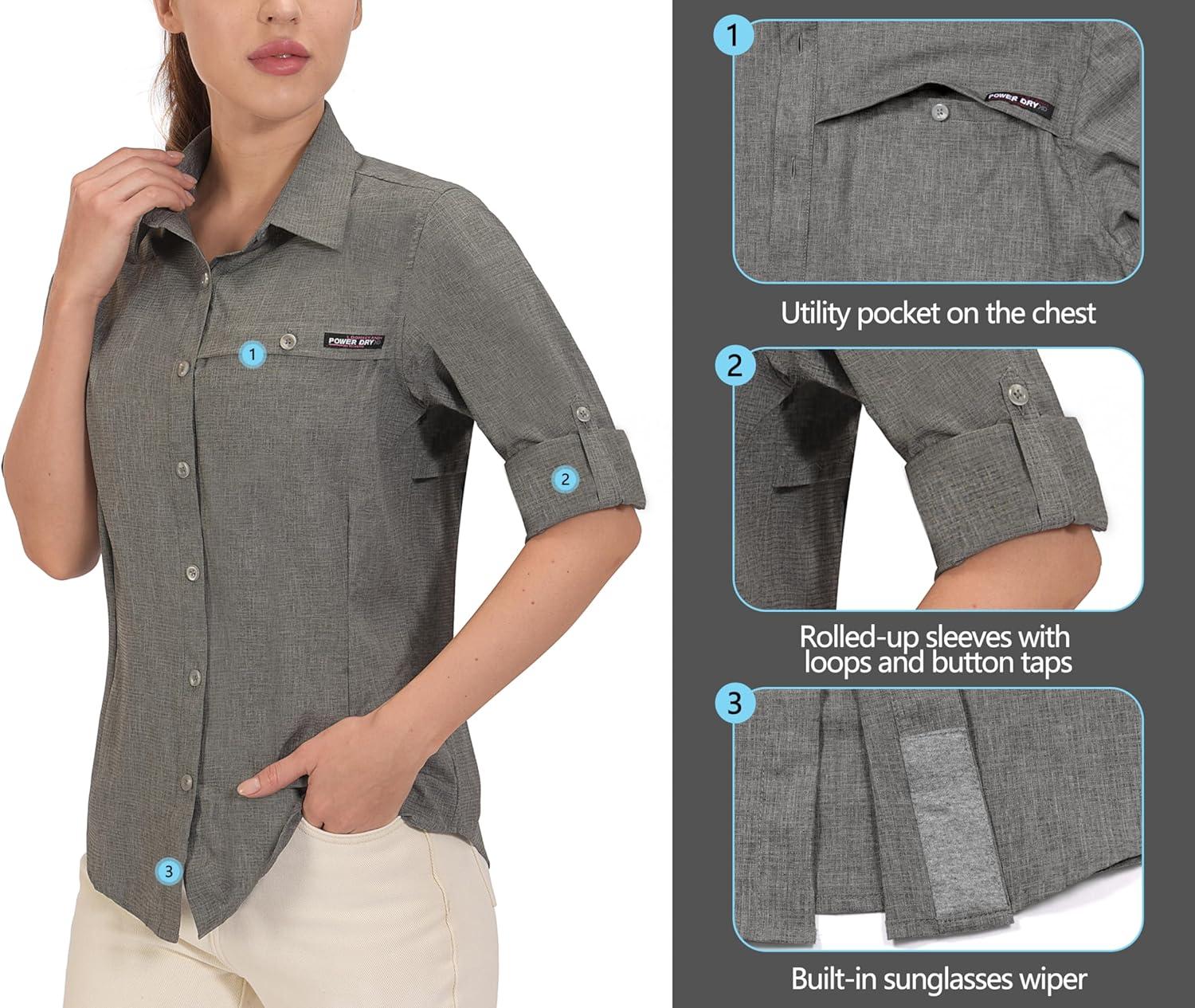 imageLittle Donkey Andy Womens UV Protection Shirt UPF 50 Breathable Long Sleeve Fishing Shirt AirHoles TechCarbon Heather