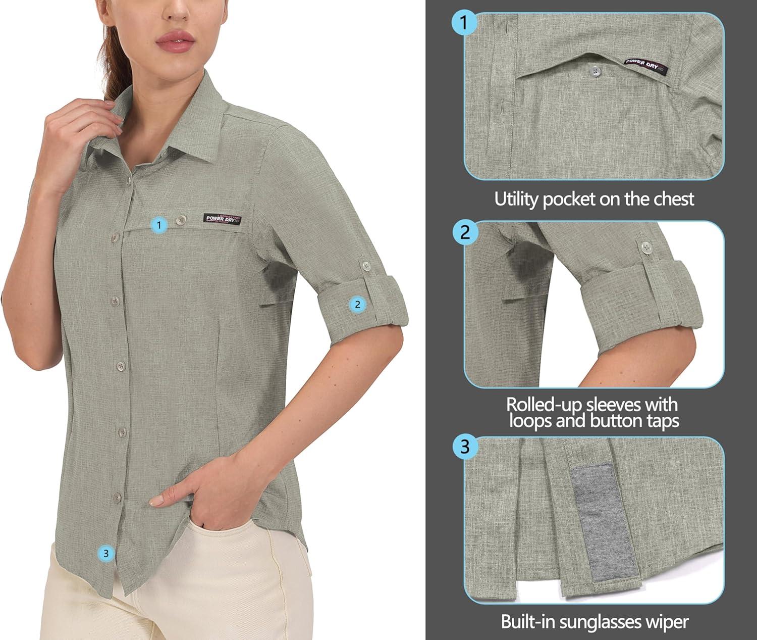 imageLittle Donkey Andy Womens UV Protection Shirt UPF 50 Breathable Long Sleeve Fishing Shirt AirHoles TechLaurel Oak Heather