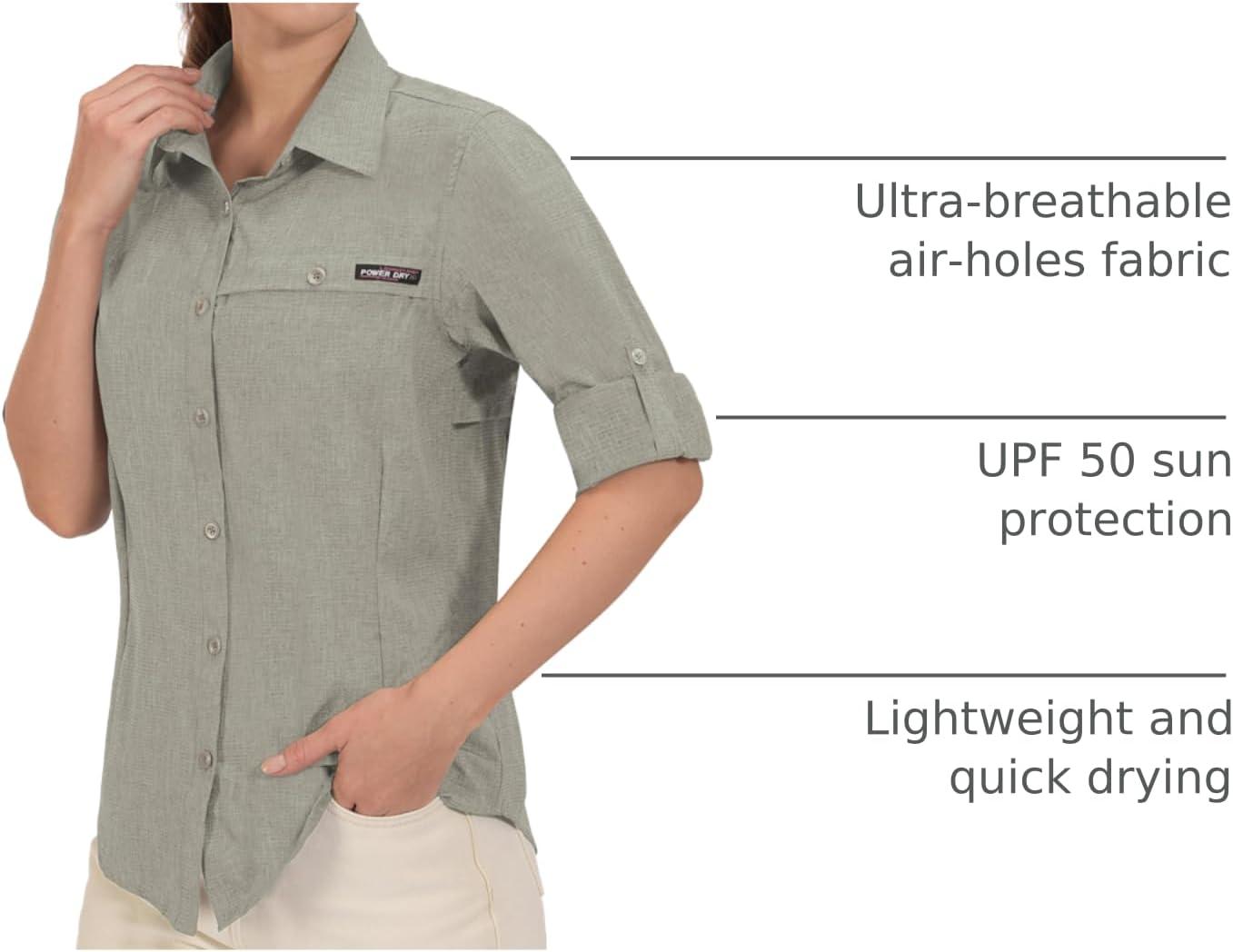 imageLittle Donkey Andy Womens UV Protection Shirt UPF 50 Breathable Long Sleeve Fishing Shirt AirHoles TechLaurel Oak Heather