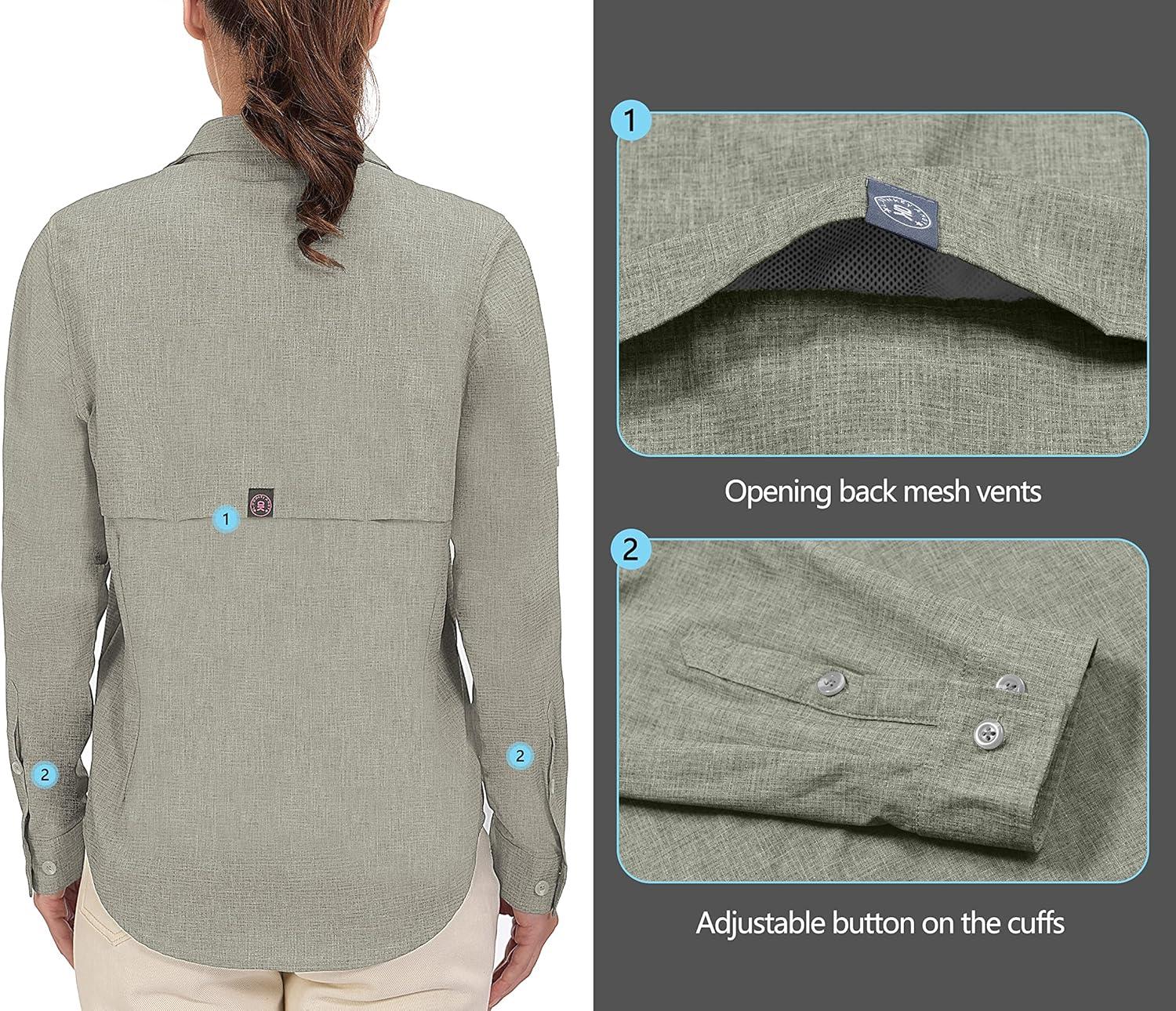 imageLittle Donkey Andy Womens UV Protection Shirt UPF 50 Breathable Long Sleeve Fishing Shirt AirHoles TechLaurel Oak Heather