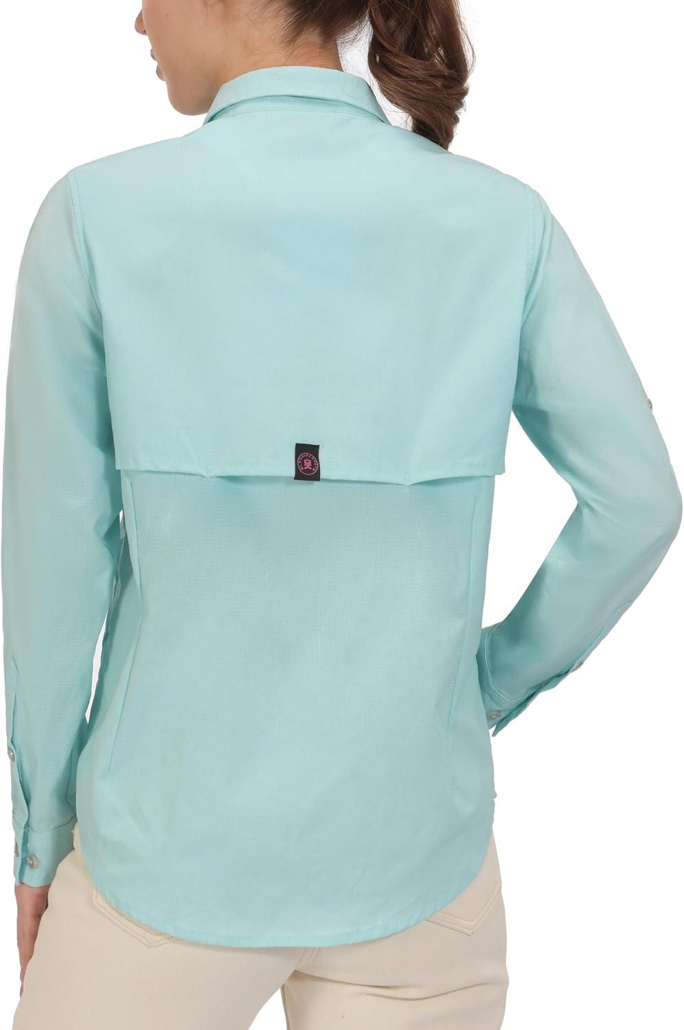 imageLittle Donkey Andy Womens UV Protection Shirt UPF 50 Breathable Long Sleeve Fishing Shirt AirHoles TechLight Blue Heather