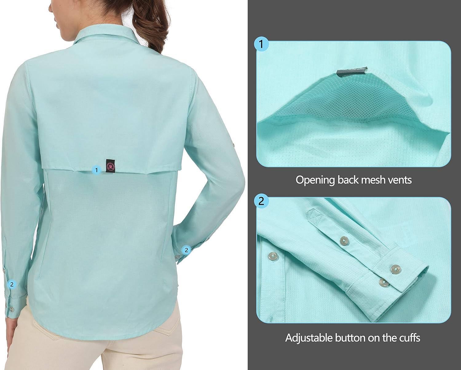 imageLittle Donkey Andy Womens UV Protection Shirt UPF 50 Breathable Long Sleeve Fishing Shirt AirHoles TechLight Blue Heather