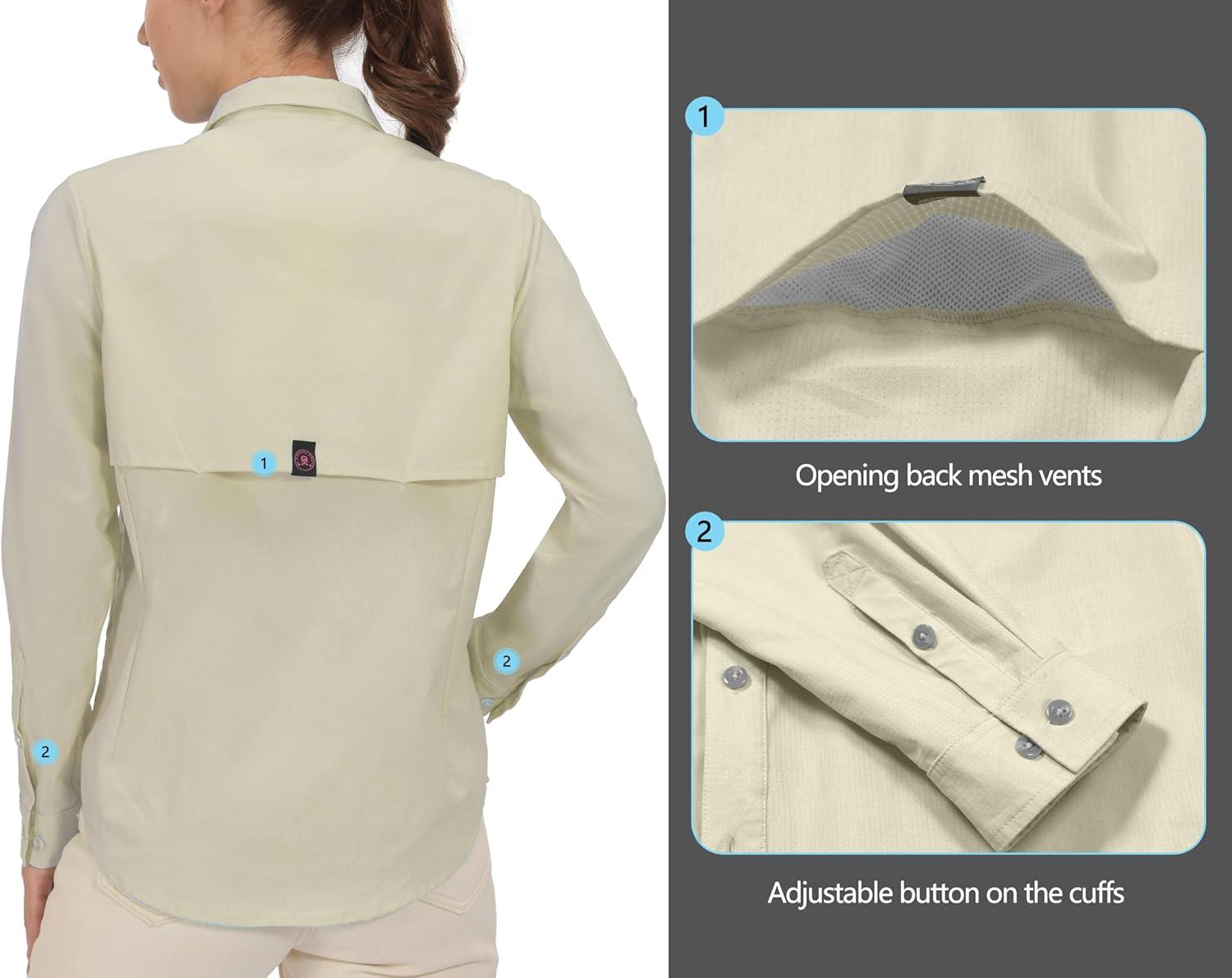 imageLittle Donkey Andy Womens UV Protection Shirt UPF 50 Breathable Long Sleeve Fishing Shirt AirHoles TechLight Khaki Heather