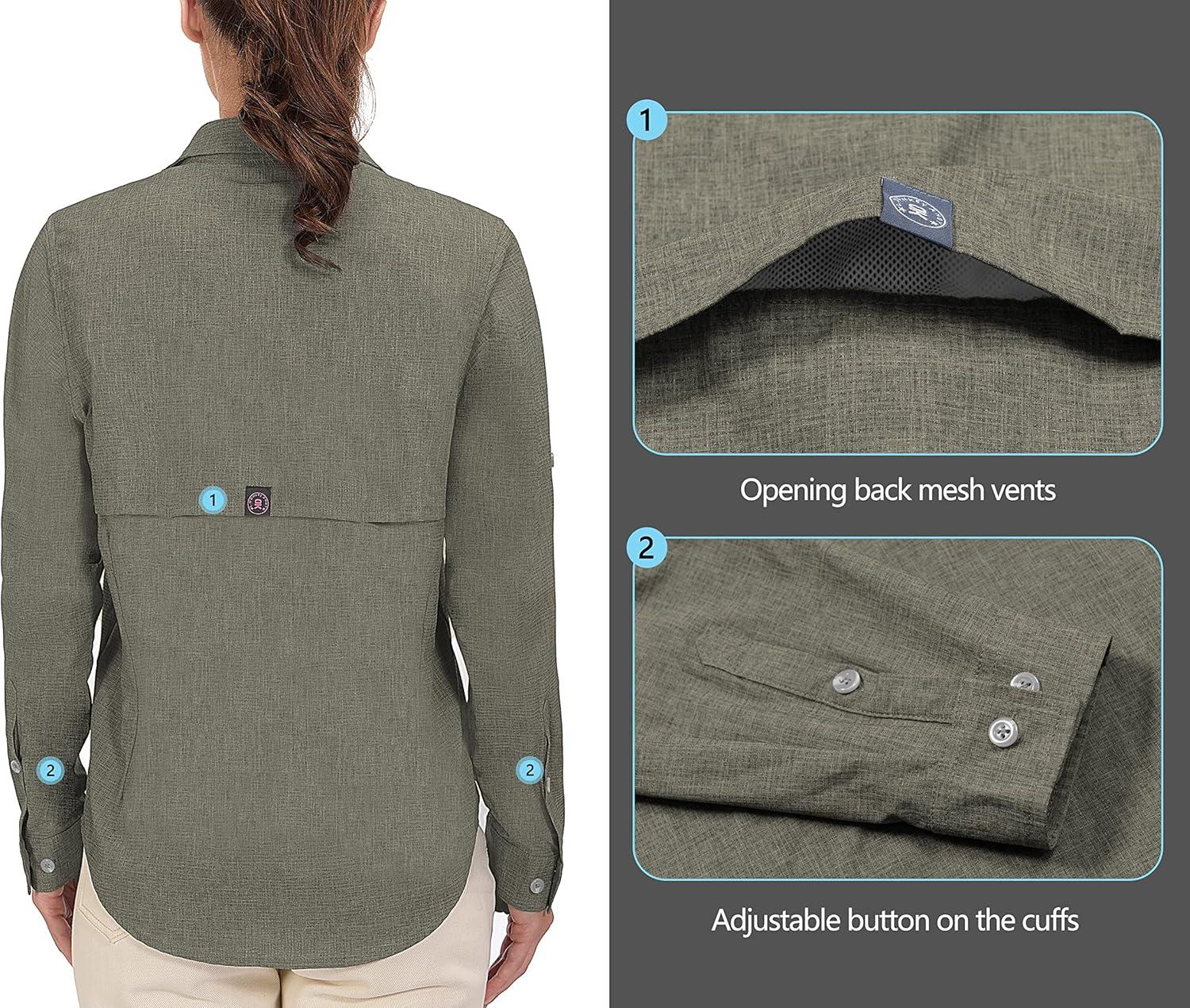 imageLittle Donkey Andy Womens UV Protection Shirt UPF 50 Breathable Long Sleeve Fishing Shirt AirHoles TechSage Heather
