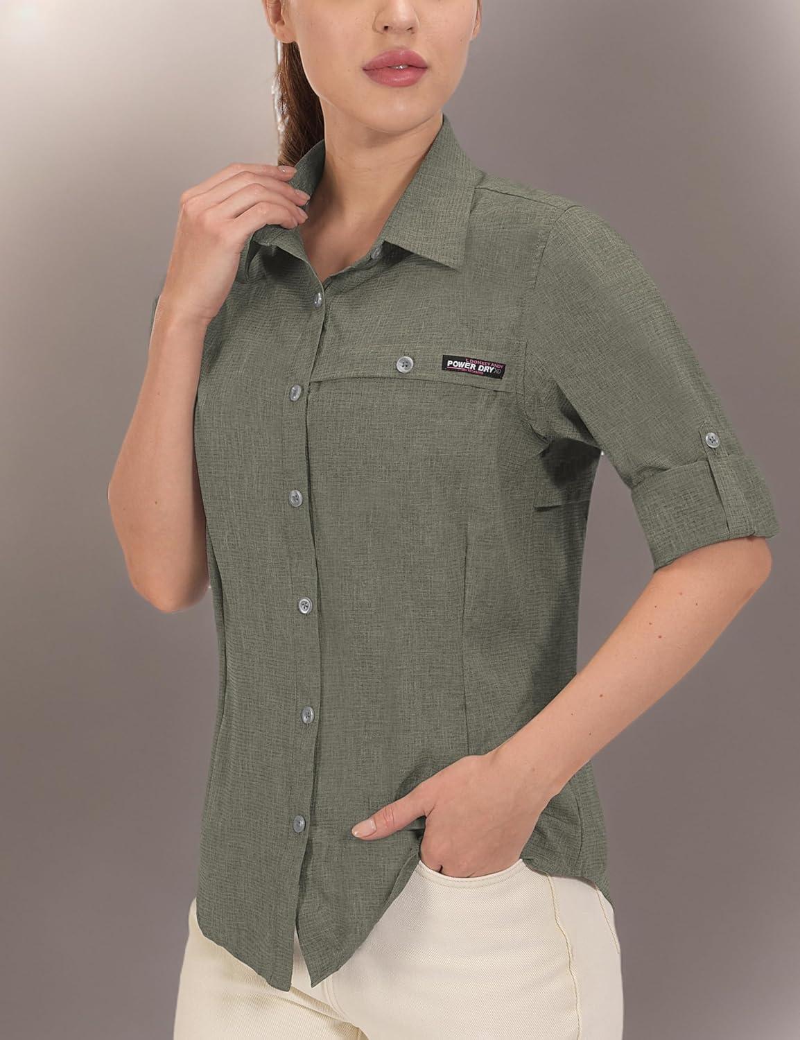 imageLittle Donkey Andy Womens UV Protection Shirt UPF 50 Breathable Long Sleeve Fishing Shirt AirHoles TechSage Heather