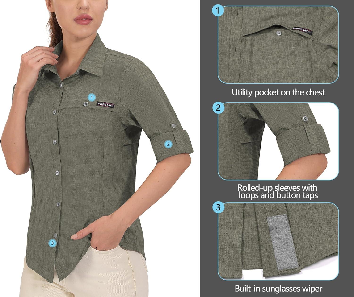 imageLittle Donkey Andy Womens UV Protection Shirt UPF 50 Breathable Long Sleeve Fishing Shirt AirHoles TechSage Heather