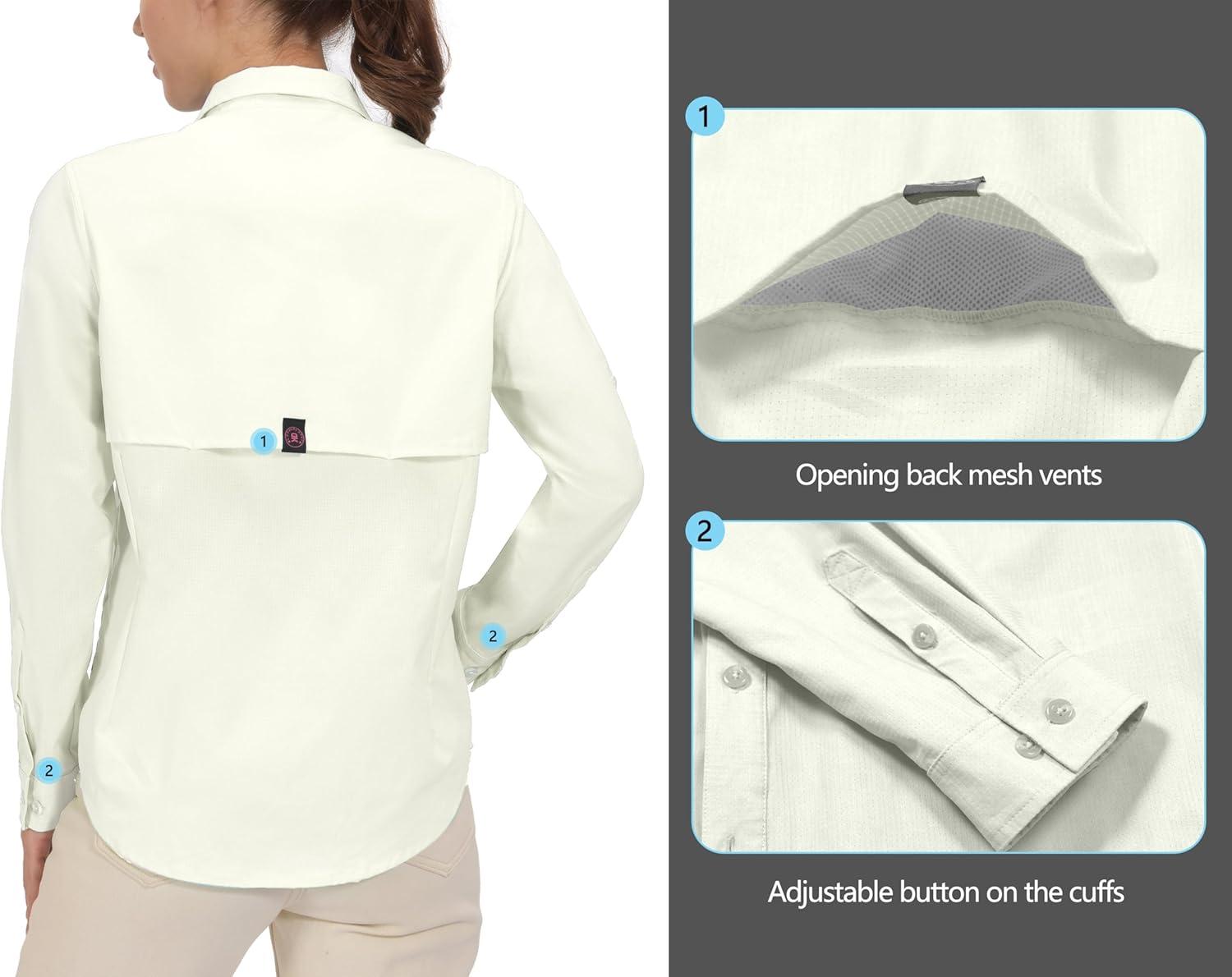 imageLittle Donkey Andy Womens UV Protection Shirt UPF 50 Breathable Long Sleeve Fishing Shirt AirHoles TechWhite Heather