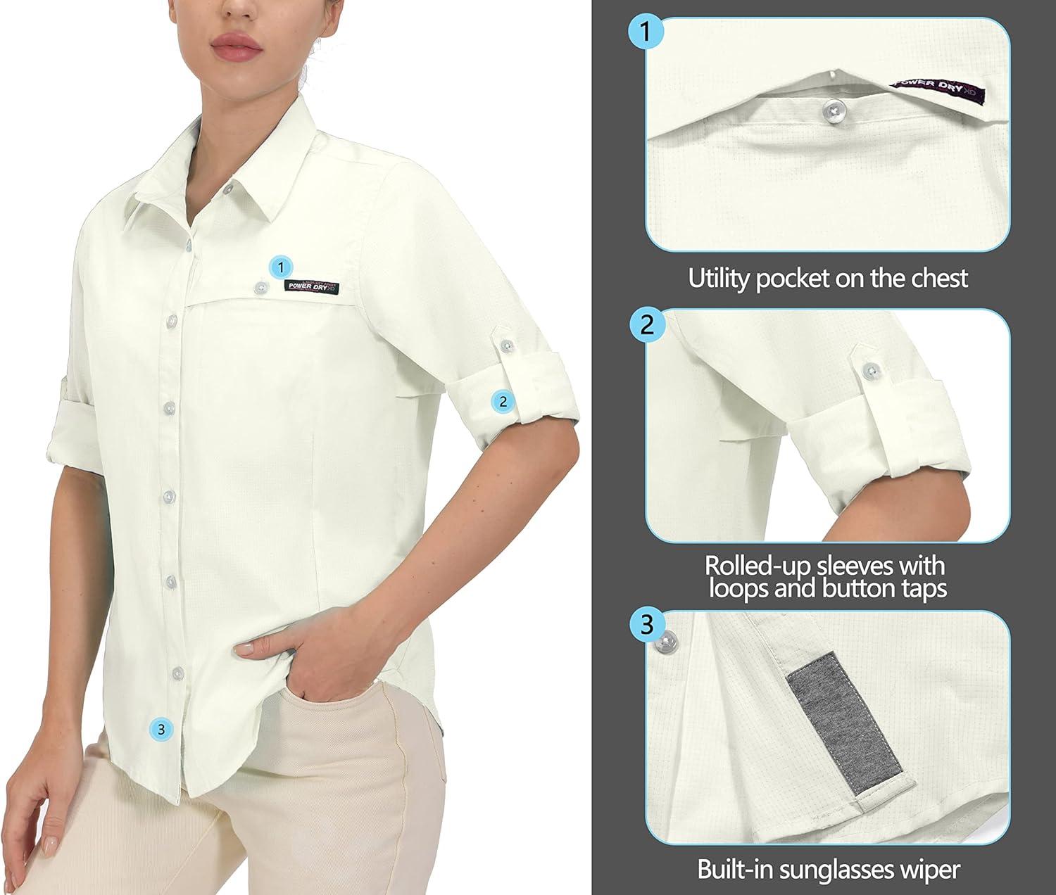 imageLittle Donkey Andy Womens UV Protection Shirt UPF 50 Breathable Long Sleeve Fishing Shirt AirHoles TechWhite Heather