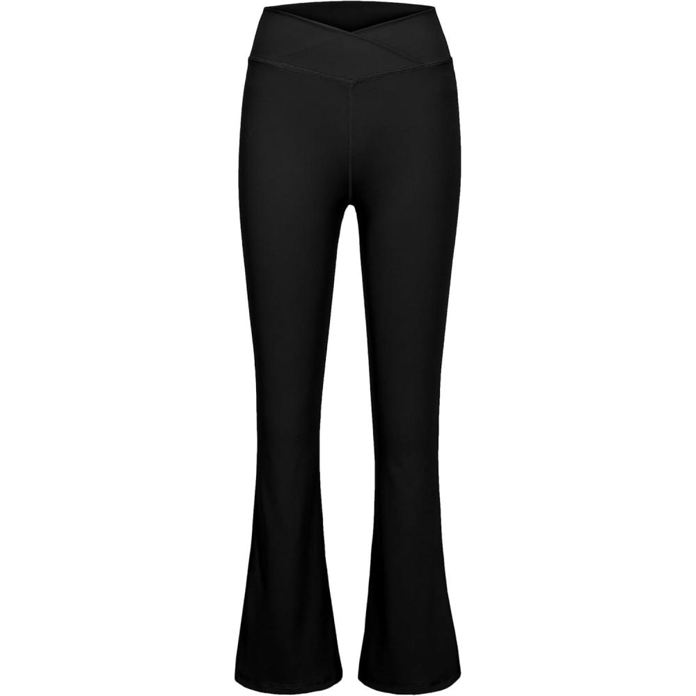 imageLittle Donkey Andy Girls Flare Leggings Cross Yoga Pants Athletic Casual Length PantsBlack