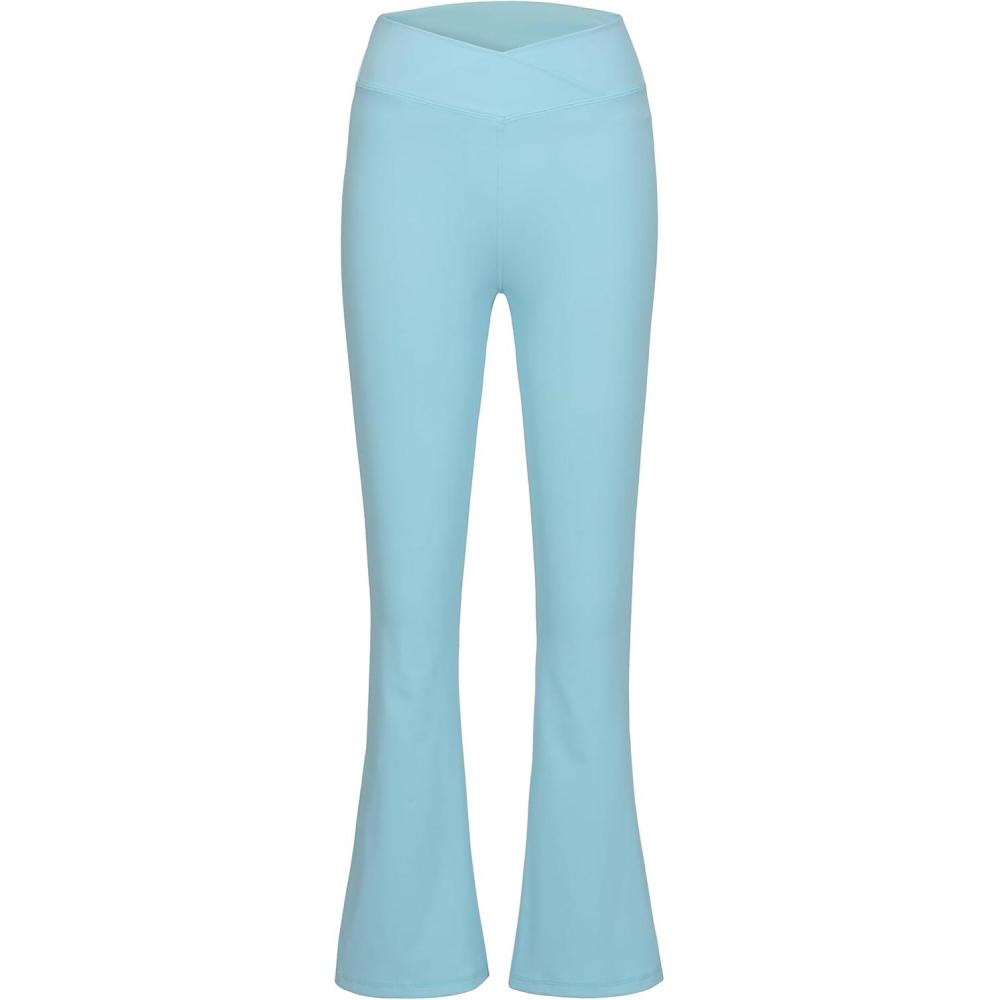 imageLittle Donkey Andy Girls Flare Leggings Cross Yoga Pants Athletic Casual Length PantsLight Blue