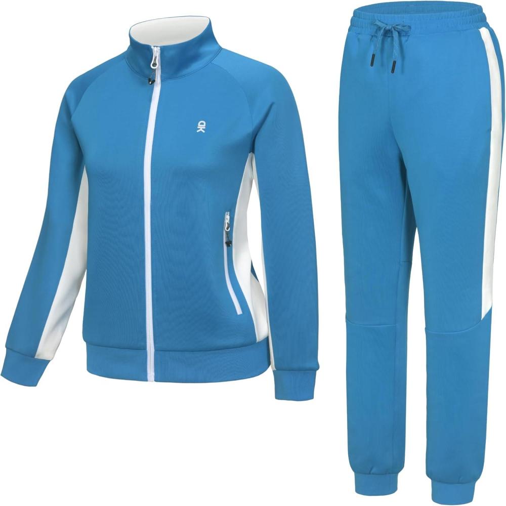 imageLittle Donkey Andy Girls Jogger 2 Piece Outfits Sweatsuit Zip Up Sweatshirt and Sweatpant Tracksuit Athletic SetsLight Blue