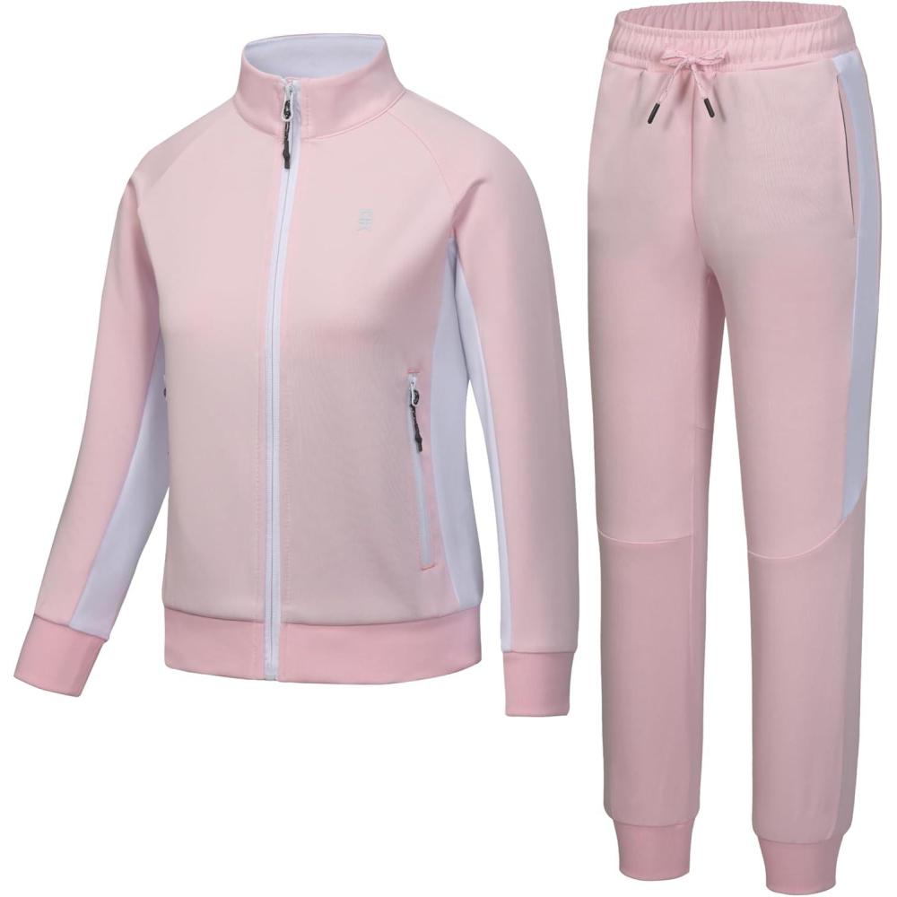 imageLittle Donkey Andy Girls Jogger 2 Piece Outfits Sweatsuit Zip Up Sweatshirt and Sweatpant Tracksuit Athletic SetsPink