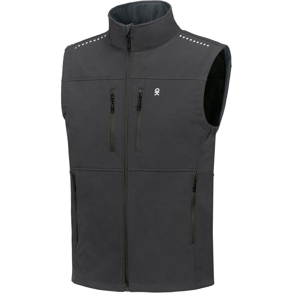 imageLittle Donkey Andy Mens Golf Vest Warm Fleece Lining Hiking Vests Zip Up Sleeveless Outerwear JacketDark Gray4 Pockets