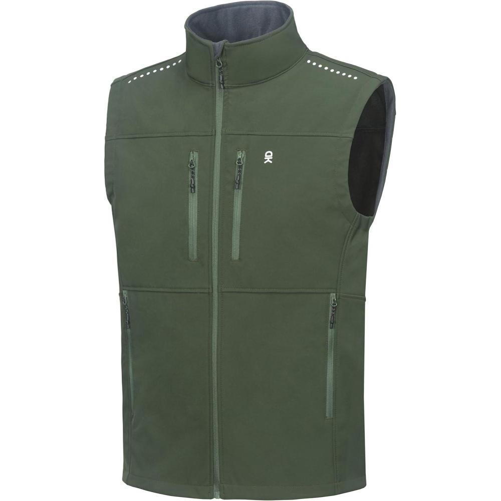 imageLittle Donkey Andy Mens Golf Vest Warm Fleece Lining Hiking Vests Zip Up Sleeveless Outerwear JacketDark Green4 Pockets