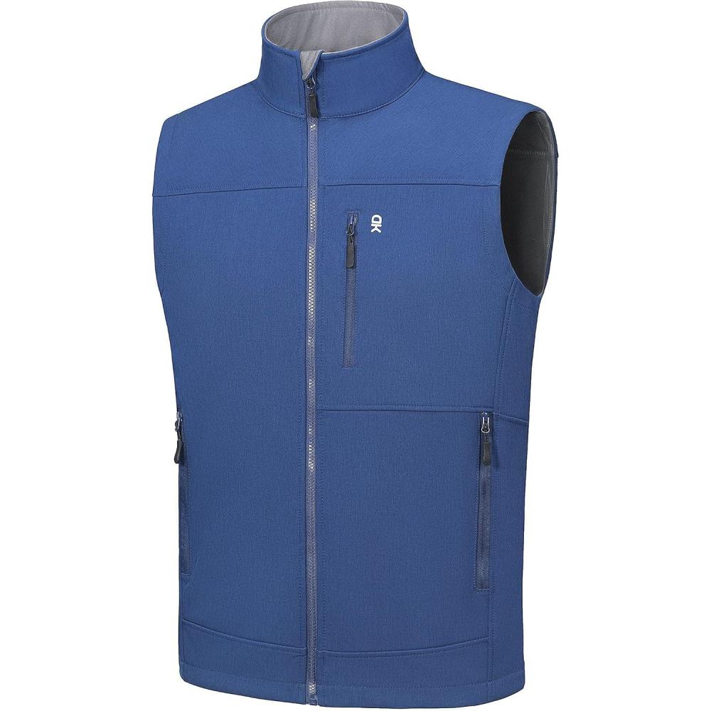imageLittle Donkey Andy Mens Golf Vest Warm Fleece Lining Hiking Vests Zip Up Sleeveless Outerwear JacketNavy Blue Heather