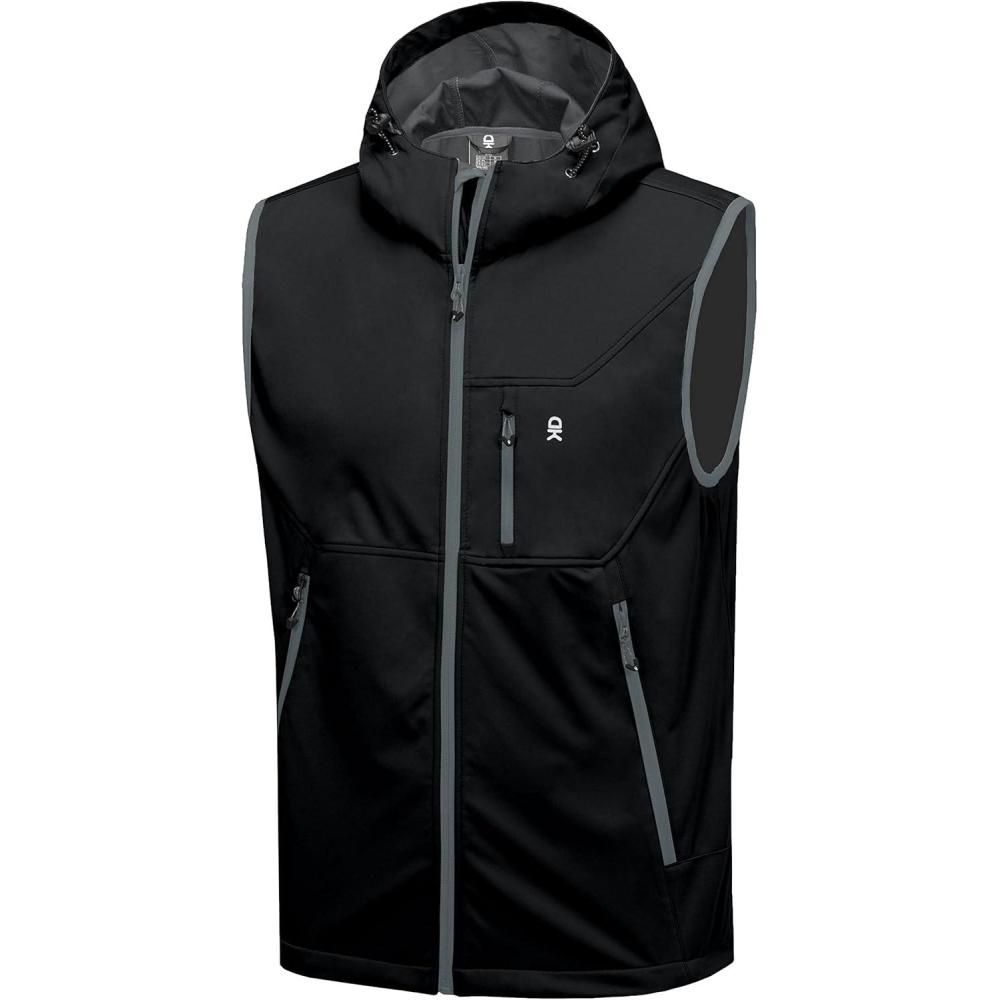 imageLittle Donkey Andy Mens Lightweight Softshell Vest Windproof Sleeveless Jacket for Travel Hiking Running GolfHooded Black