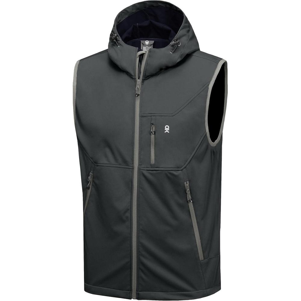 imageLittle Donkey Andy Mens Lightweight Softshell Vest Windproof Sleeveless Jacket for Travel Hiking Running GolfHooded Dark Grey