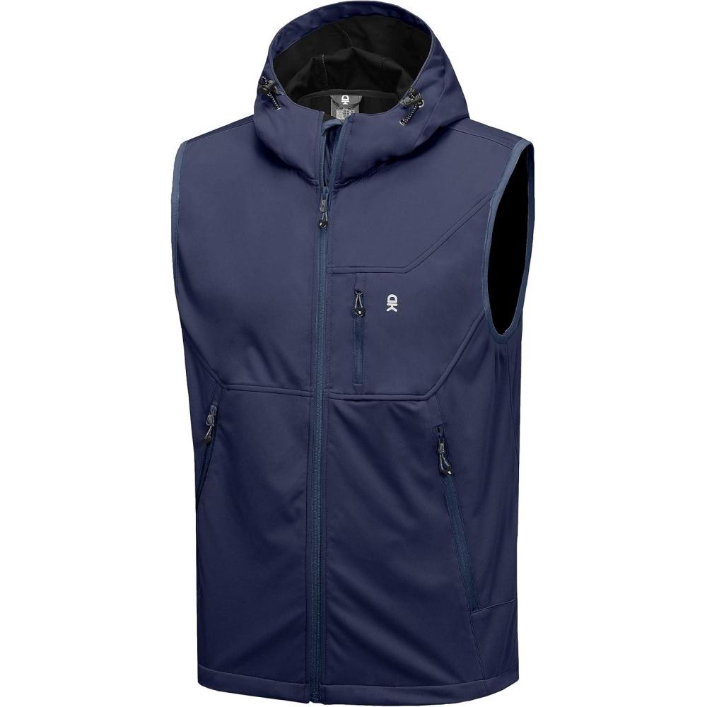 imageLittle Donkey Andy Mens Lightweight Softshell Vest Windproof Sleeveless Jacket for Travel Hiking Running GolfHooded Navy Blue