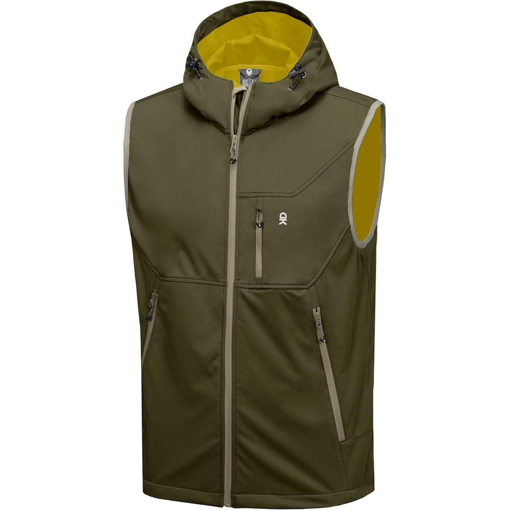 imageLittle Donkey Andy Mens Lightweight Softshell Vest Windproof Sleeveless Jacket for Travel Hiking Running GolfHooded Olive