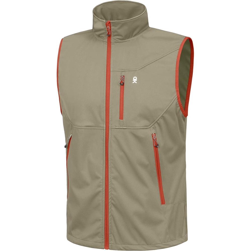 imageLittle Donkey Andy Mens Lightweight Softshell Vest Windproof Sleeveless Jacket for Travel Hiking Running GolfKhaki