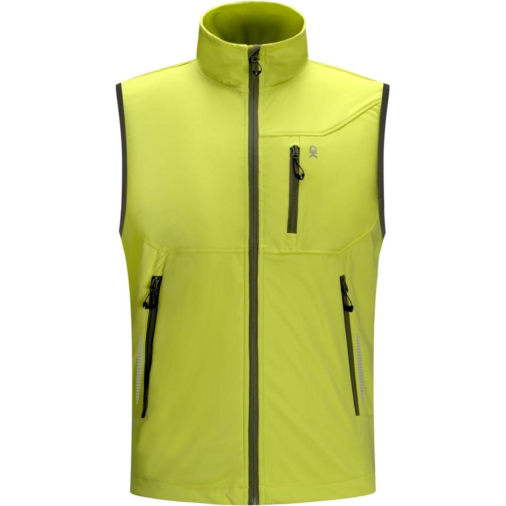 imageLittle Donkey Andy Mens Lightweight Softshell Vest Windproof Sleeveless Jacket for Travel Hiking Running GolfReflective Green