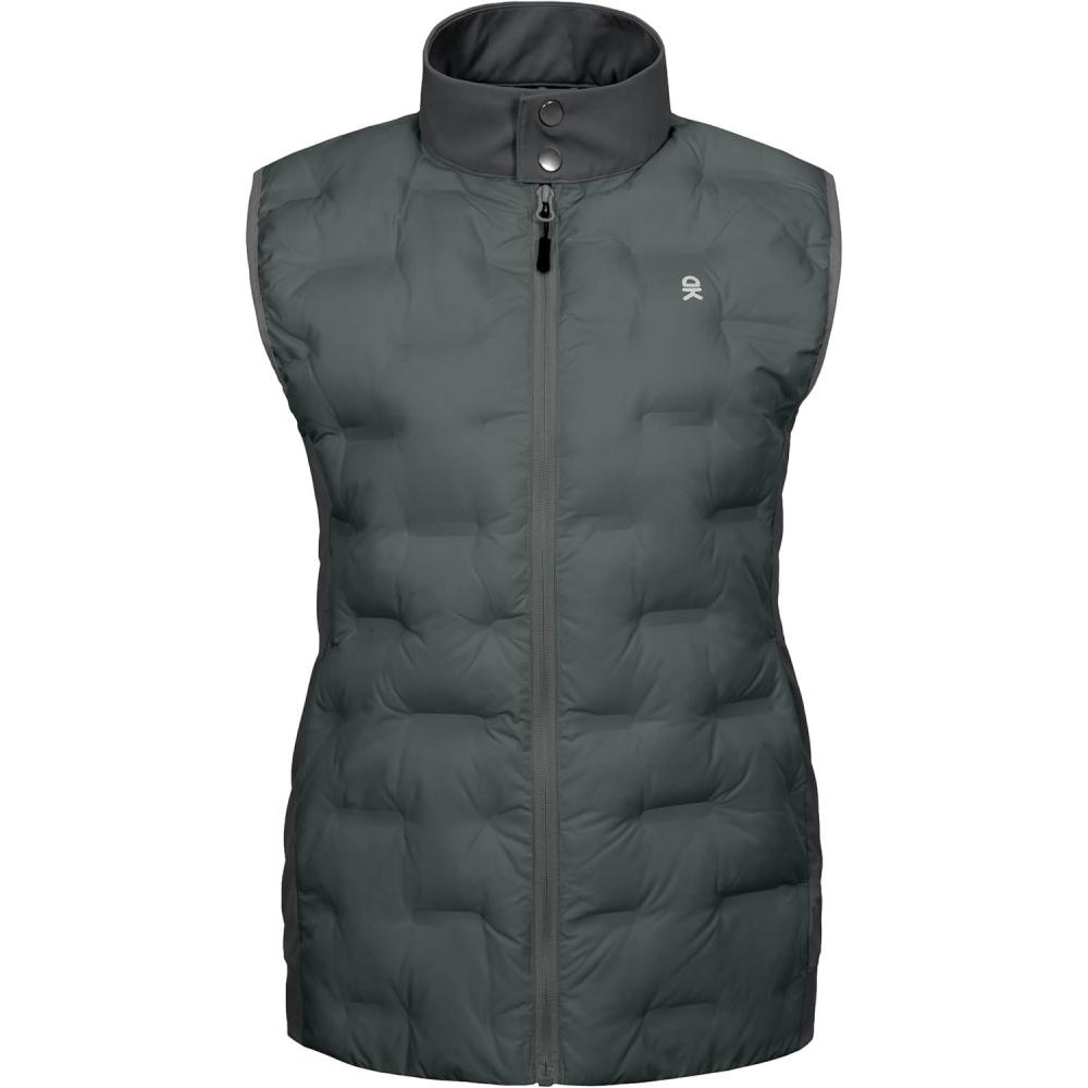 imageLittle Donkey Andy Womens Lightweight Puffer Vest Stand Collar HeatSealed Windproof Sleeveless Jacket with Hidden PocketsGrey