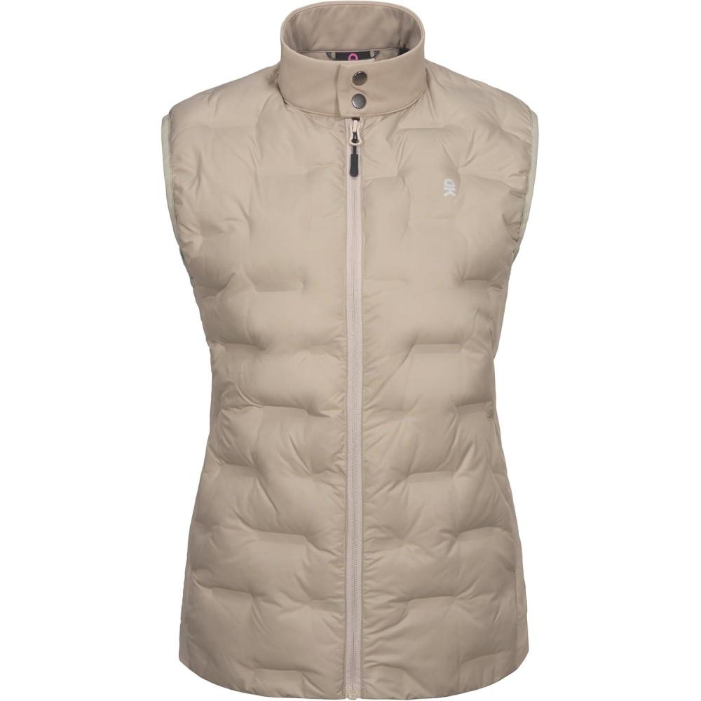 imageLittle Donkey Andy Womens Lightweight Puffer Vest Stand Collar HeatSealed Windproof Sleeveless Jacket with Hidden PocketsKhaki