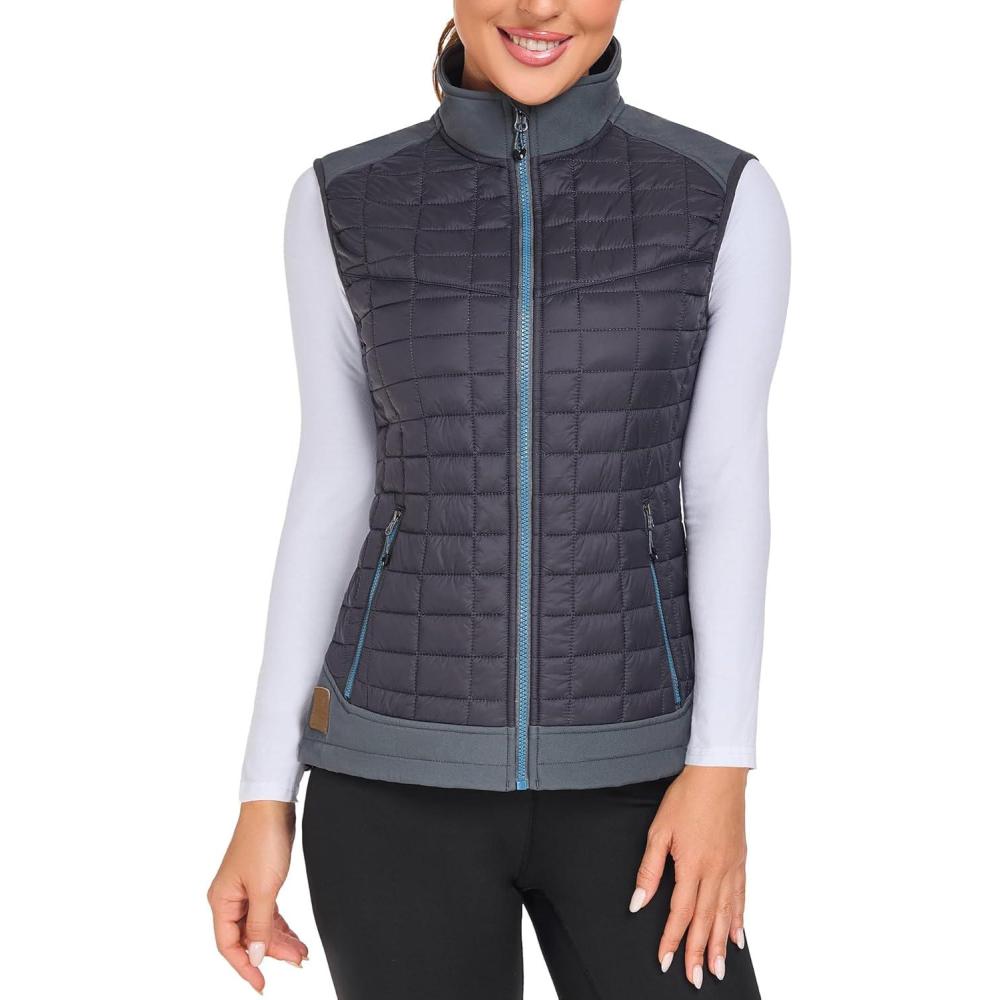 imageLittle Donkey Andy Womens Lightweight Puffer Vest Warm Outdoor Sleeveless Jacket for Hiking Travel Running GolfGray