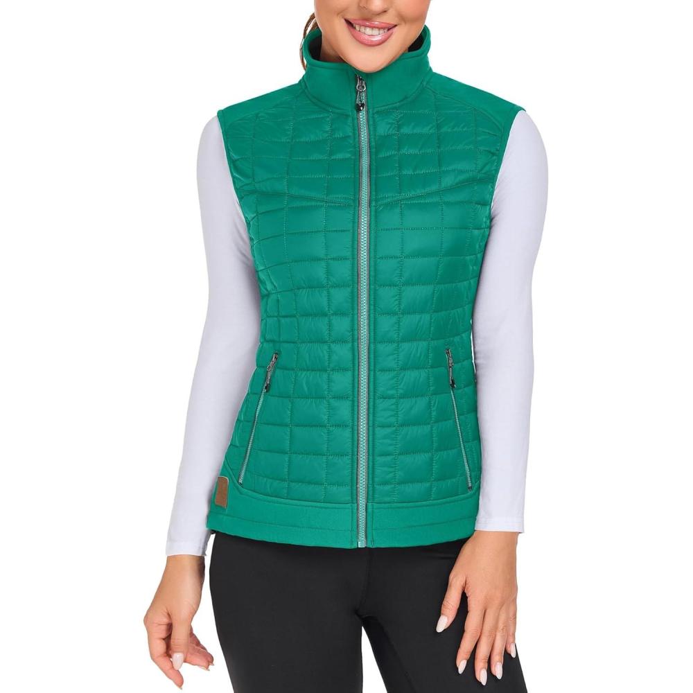 imageLittle Donkey Andy Womens Lightweight Puffer Vest Warm Outdoor Sleeveless Jacket for Hiking Travel Running GolfGreen
