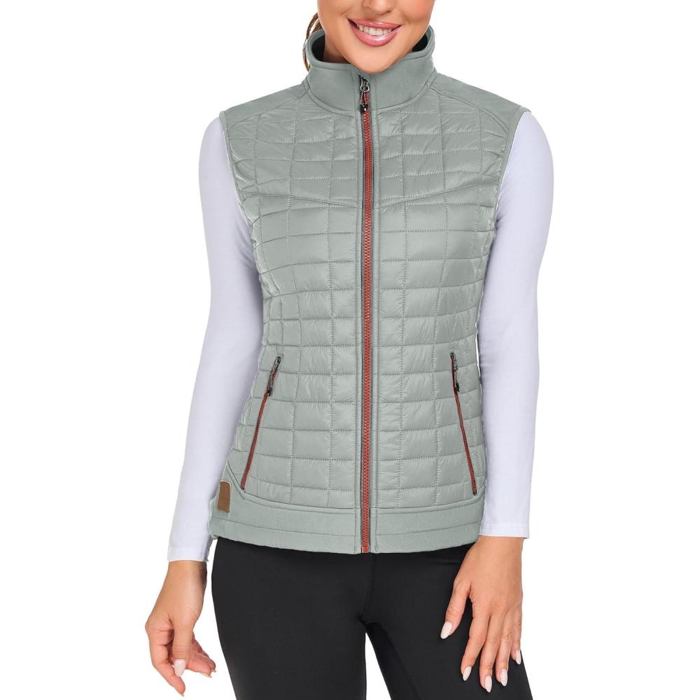 imageLittle Donkey Andy Womens Lightweight Puffer Vest Warm Outdoor Sleeveless Jacket for Hiking Travel Running GolfLight Gray