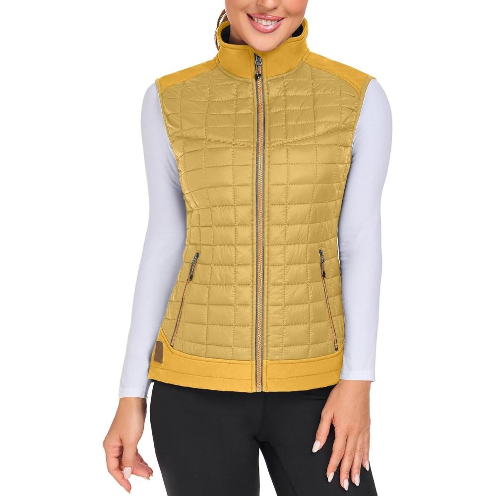 imageLittle Donkey Andy Womens Lightweight Puffer Vest Warm Outdoor Sleeveless Jacket for Hiking Travel Running GolfYellow
