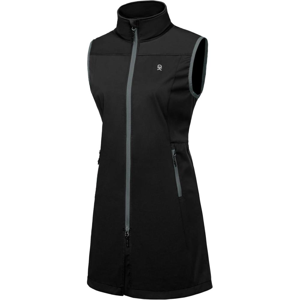 imageLittle Donkey Andy Womens Lightweight Softshell Vest Windproof Sleeveless Jacket for Running Hiking TravelBlacklong