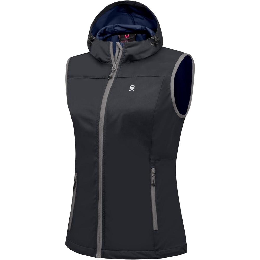 imageLittle Donkey Andy Womens Lightweight Softshell Vest Windproof Sleeveless Jacket for Running Hiking TravelDark Grey With Hood