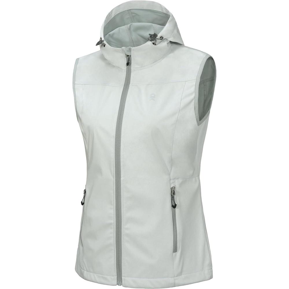 imageLittle Donkey Andy Womens Lightweight Softshell Vest Windproof Sleeveless Jacket for Running Hiking TravelWhite With Hood