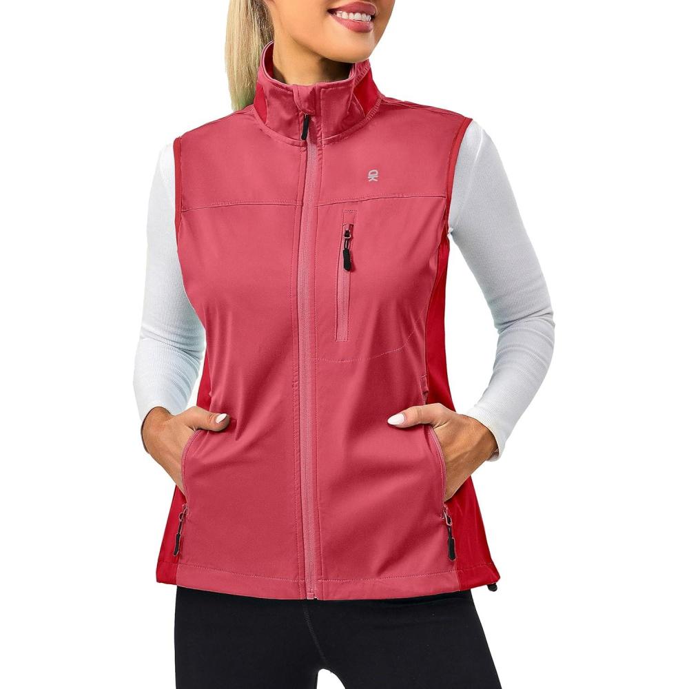 imageLittle Donkey Andy Womens Lightweight Windproof Softshell Vest for Golf Tennis Running CyclingRed