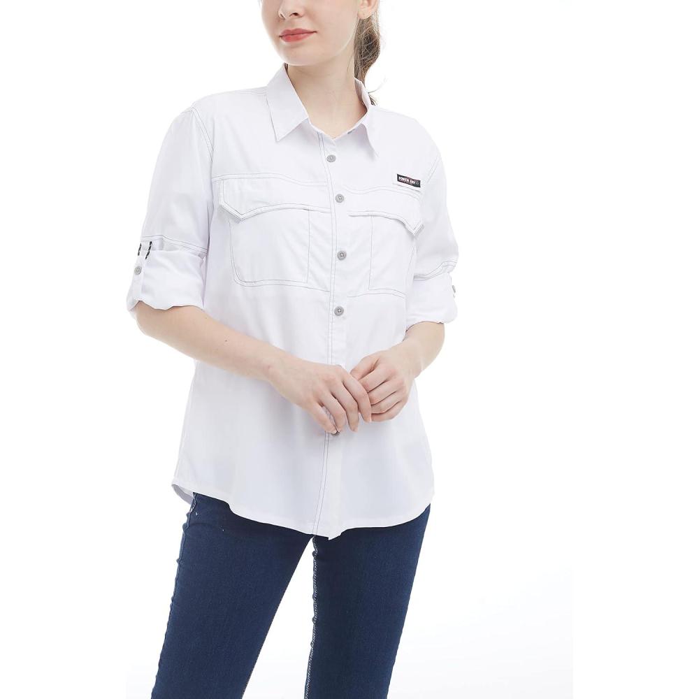 imageLittle Donkey Andy Womens UPF 50 UV Protection Shirt Long Sleeve Fishing Shirt Breathable and Fast DryAbright White