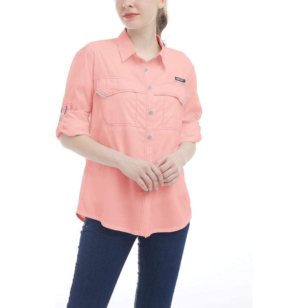 imageLittle Donkey Andy Womens UPF 50 UV Protection Shirt Long Sleeve Fishing Shirt Breathable and Fast DryAcoral