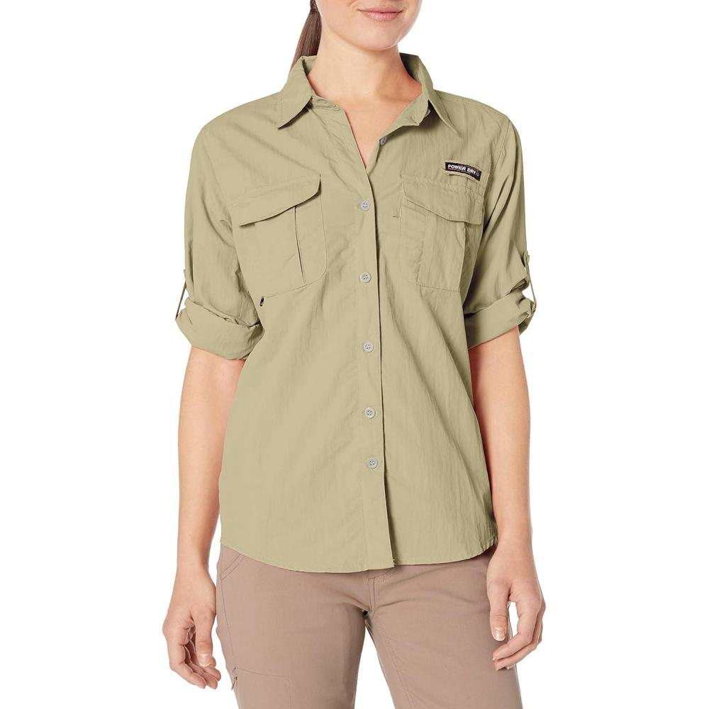imageLittle Donkey Andy Womens UPF 50 UV Protection Shirt Long Sleeve Fishing Shirt Breathable and Fast DryBlight Khaki