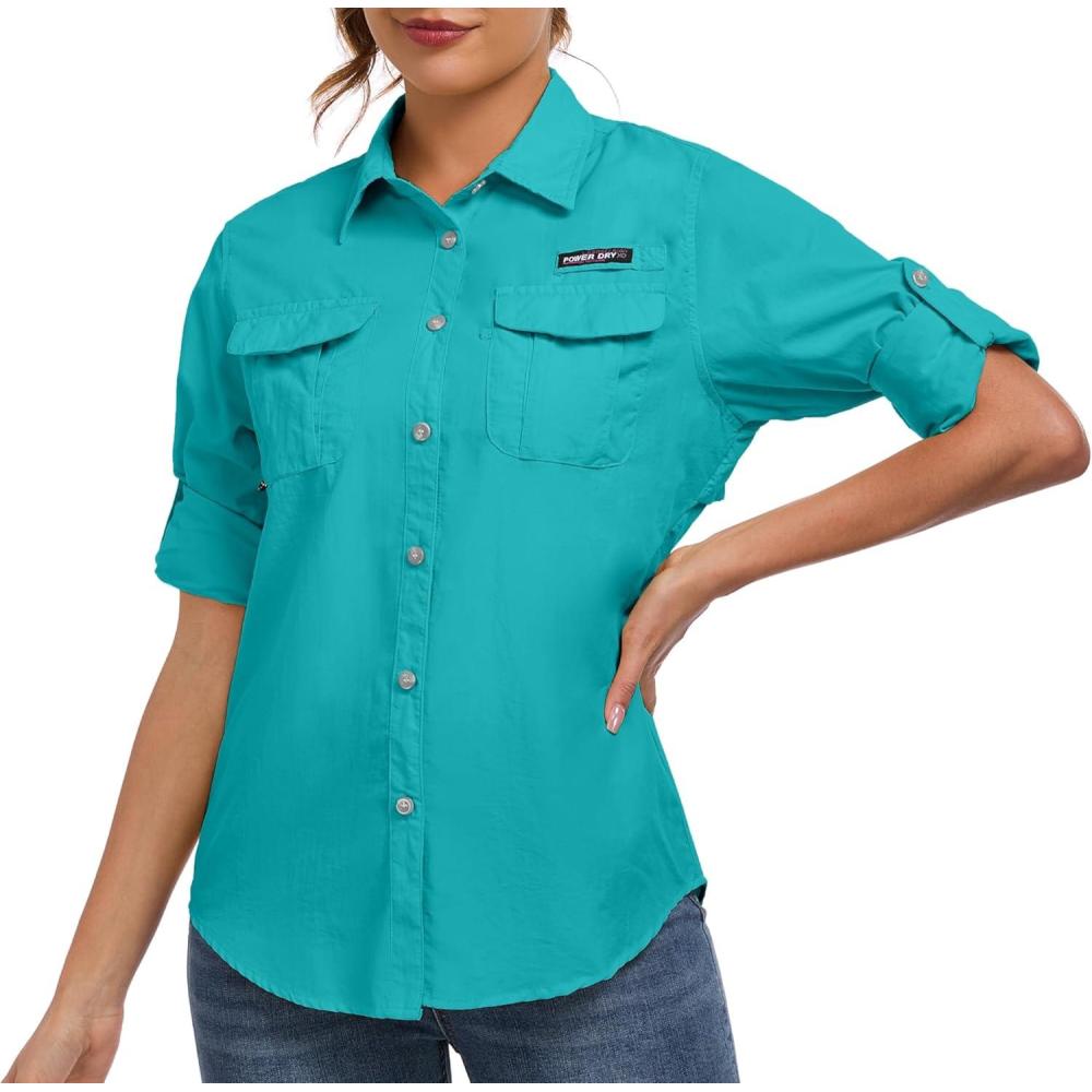 imageLittle Donkey Andy Womens UPF 50 UV Protection Shirt Long Sleeve Fishing Shirt Breathable and Fast DryBteal