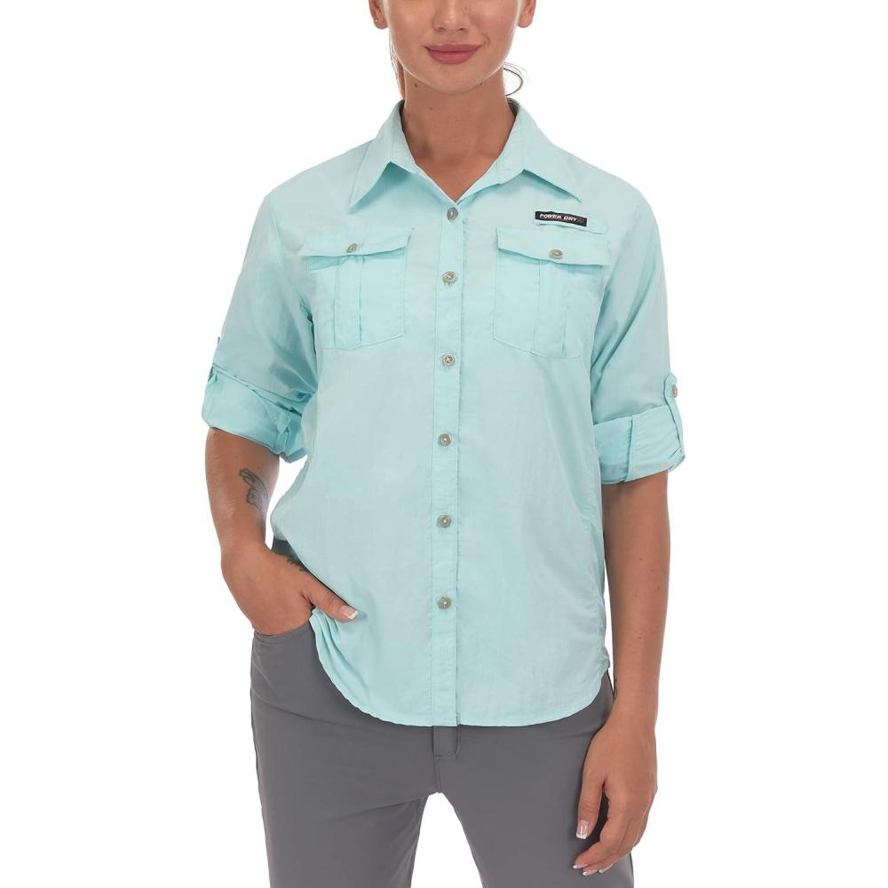 imageLittle Donkey Andy Womens UPF 50 UV Protection Shirt Long Sleeve Fishing Shirt Breathable and Fast DryClight Blue