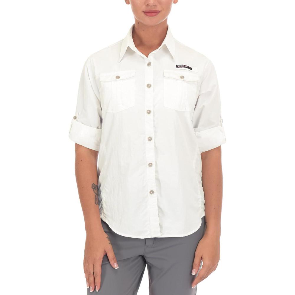 imageLittle Donkey Andy Womens UPF 50 UV Protection Shirt Long Sleeve Fishing Shirt Breathable and Fast DryCoff White