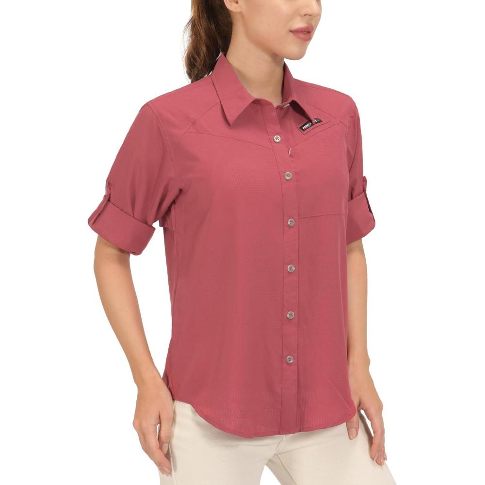 imageLittle Donkey Andy Womens UPF 50 UV Protection Shirt Long Sleeve Fishing Shirt Breathable and Fast DryRacing Red