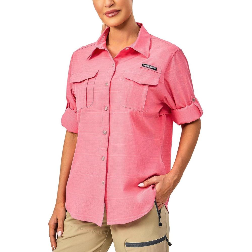 imageLittle Donkey Andy Womens UPF 50 UV Protection Shirt Long Sleeve Fishing Shirt Breathable and Fast DryStrawberry Pink