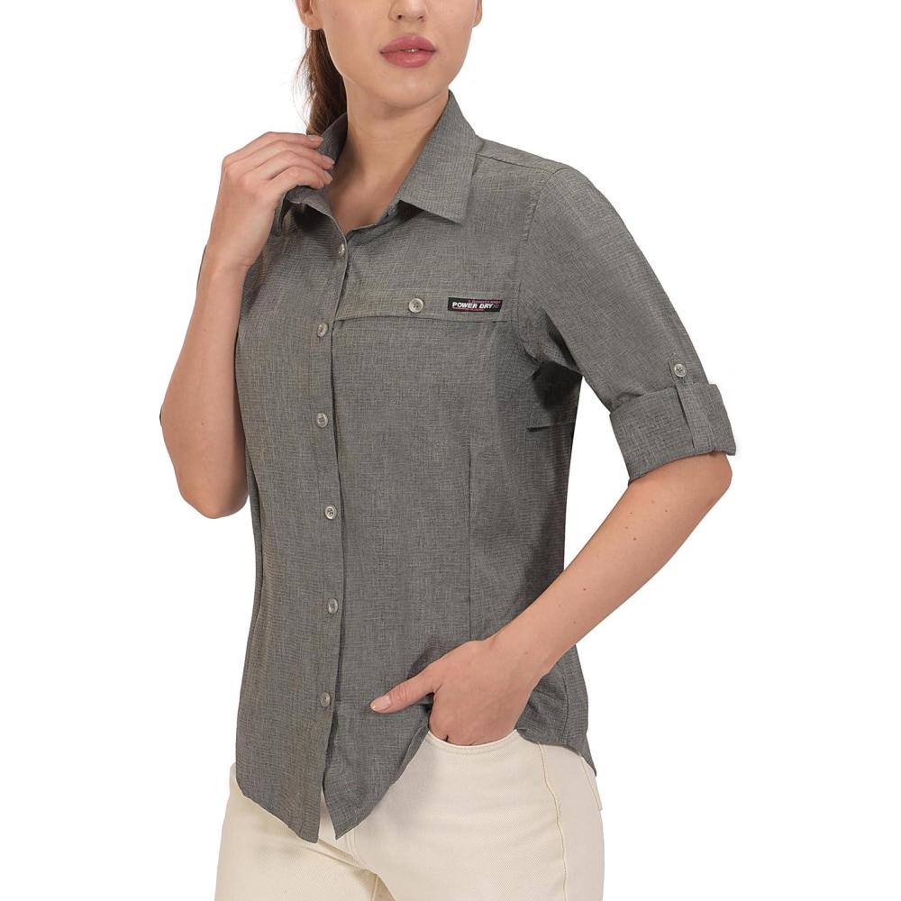 imageLittle Donkey Andy Womens UV Protection Shirt UPF 50 Breathable Long Sleeve Fishing Shirt AirHoles TechCarbon Heather
