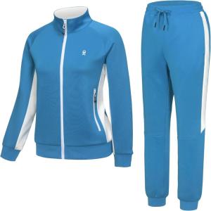 Little Donkey Andy Girls Jogger 2 Piece Outfits Sweatsuit Zip Up Sweatshirt and Sweatpant Tracksuit Athletic Sets(Light Blue)