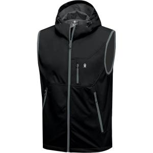 Little Donkey Andy Men’s Lightweight Softshell Vest Windproof Sleeveless Jacket for Travel Hiking Running Golf(Hooded Black)