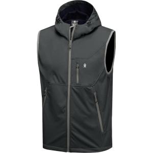 Little Donkey Andy Men’s Lightweight Softshell Vest Windproof Sleeveless Jacket for Travel Hiking Running Golf(Hooded Dark Grey)