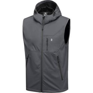 Little Donkey Andy Men’s Lightweight Softshell Vest Windproof Sleeveless Jacket for Travel Hiking Running Golf(Hooded Gray)